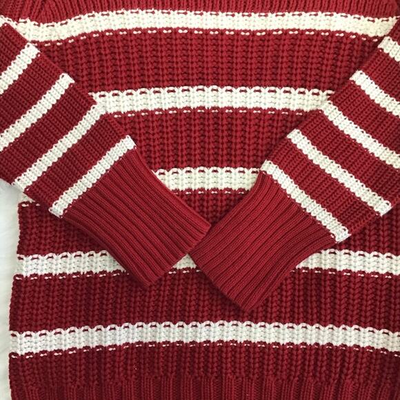 J. Crew Chunky Knit Nautical Dark Red White Stripe Boatneck Pullover Sweater XS - Picture 4 of 7